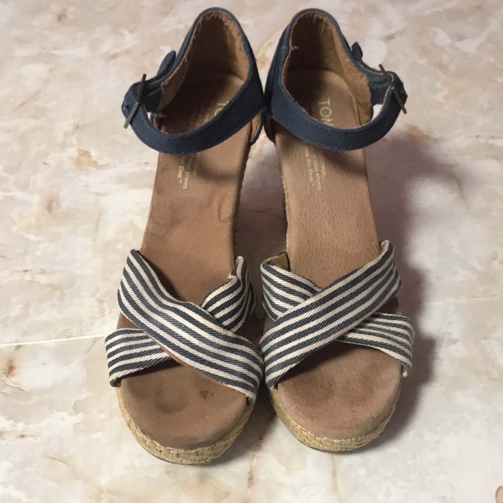 TOMS Espadrille Stripe Ankle Strap Wedge Sandals
